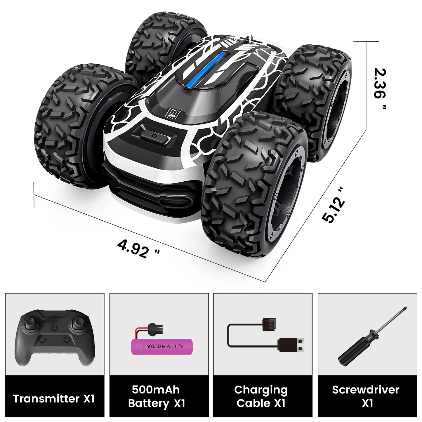 Sinovan Remote Control Car with Lights for Boys 4-7, 2.4GHz Rc Stunt Cars for Kids, 360°Rotating Double Sided RC Car Toys Black