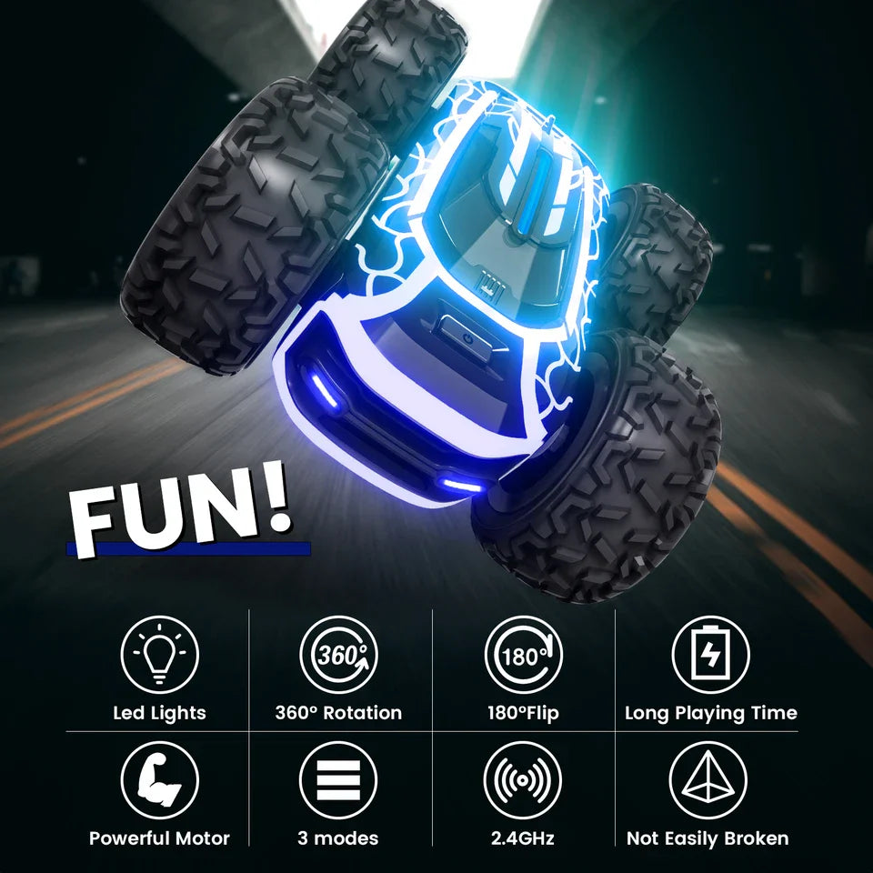 Sinovan Remote Control Car with Lights for Boys 4-7, 2.4GHz Rc Stunt Cars for Kids, 360°Rotating Double Sided RC Car Toys Black